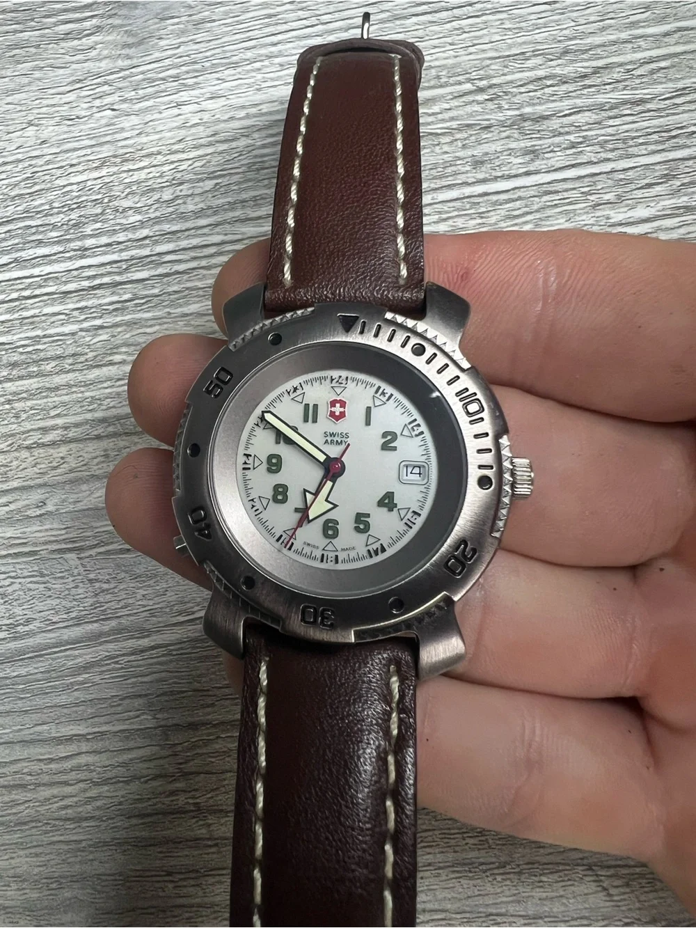 Swiss Army Watch with Brown Leather Strap - White Dial